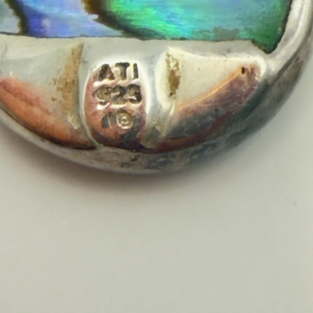Vtg ATI Abalone Shell Sterling Silver Earrings Teardrop Dangle Pretty